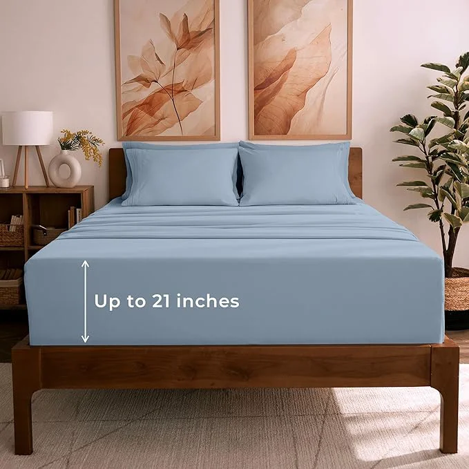Contemporary Mellanni California King Sheet Set – 6-Piece Iconic Collection Bedding Including 4 Pillowcases 21-Inch Extra Deep Pocket Easy Care Ultra Soft Cooling Sheets Brushed Microfiber – Blue Hydrangea Elegant