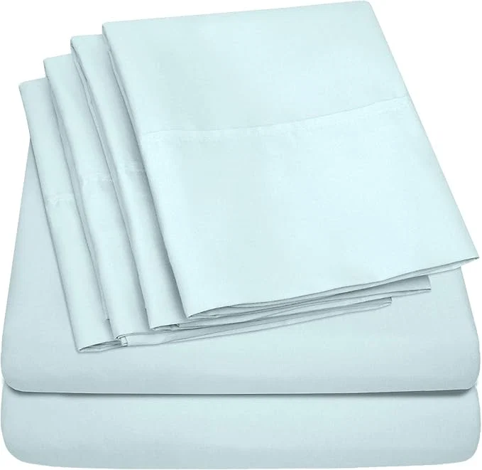 Prestigious Sweet Home Collection 6 Piece 1500 Supreme Collection Brushed Microfiber Deep Pocket Sheet Set-2 Extra Pillow Cases Great Value Split King Aqua Lightweight