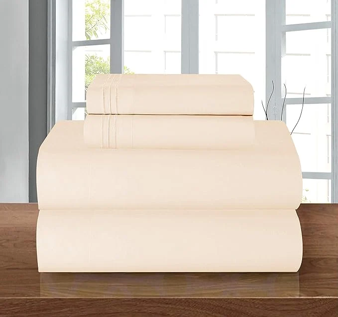 Comfortable Elegant Comfort Luxury Soft 1500 Premier Egyptian 4-Piece Premium Hotel Quality Wrinkle Resistant Coziest Bedding Set All Around Elastic Fitted Sheet Deep Pocket up to 16inch Full Cream Sustainable