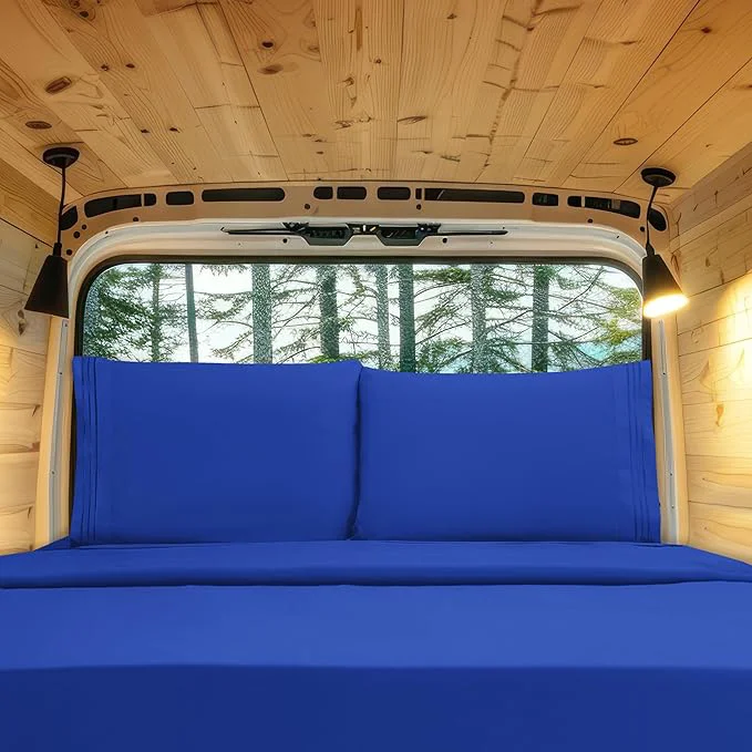 Elegant Comfort Luxury 1500 Premium Hotel Quality Microfiber 4-Piece Sheet Set – Wrinkle Resistant All Around Elastic Fitted Sheet Deep Pocket up to 16 quot RV Short Queen Royal Blue Advanced