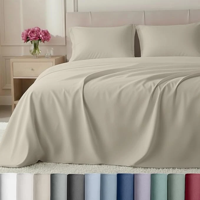 Functional California Design Den Luxury Queen Sheet Set – 800 Thread Count Cotton Sateen for Queen Size Bed Bedding Set with Deep Pockets Bedsheets – Beige Innovative