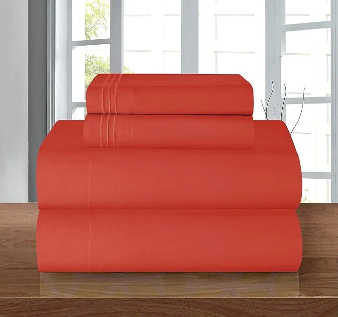 Healthy Elegant Comfort Luxury 1500 Premium Hotel Quality Microfiber 4-Piece Sheet Set – Wrinkle Resistant All Around Elastic Fitted Sheet Deep Pocket up to 16 quot Twin Twin XL Rust Solid