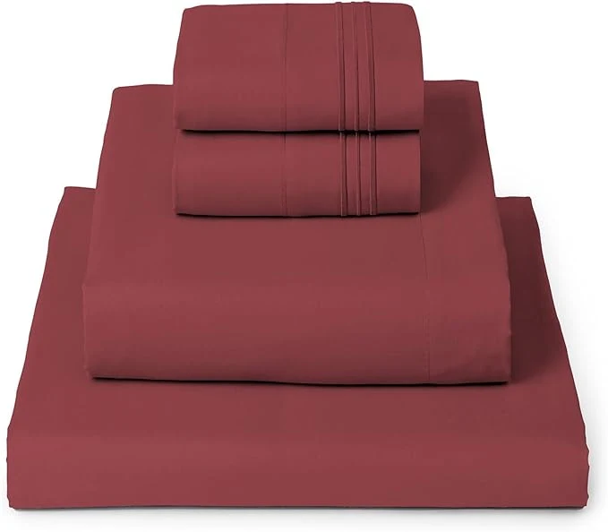 Long-Lasting Mellanni Twin Sheet Set – 4-Piece Iconic Collection Bedding Including 2 Pillowcases 16-Inch Deep Pocket Easy Care Extra Soft Cooling Sheets Brushed Microfiber – Brick Red Classic