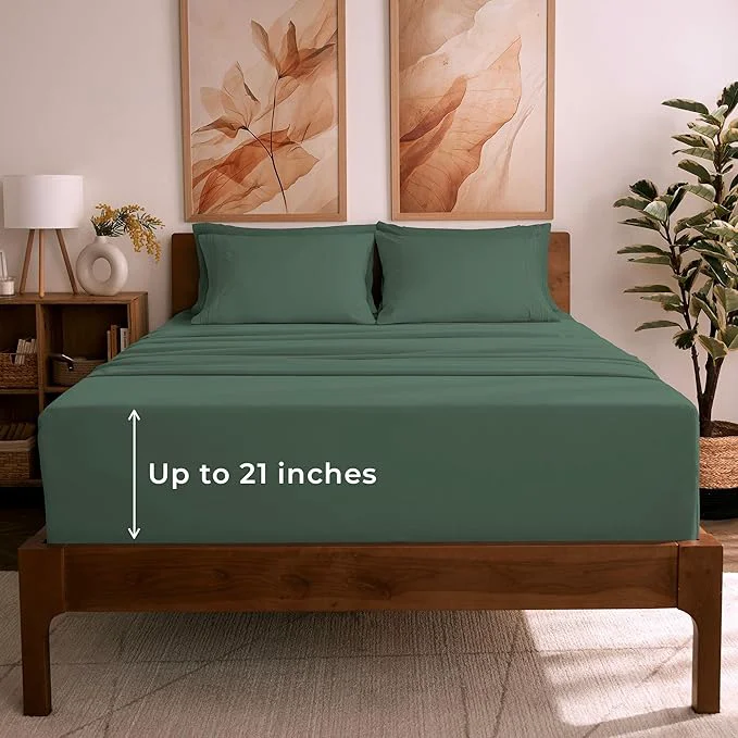 Fine Mellanni Full Sheet Set – 6-Piece Iconic Collection Bedding Including 4 Pillowcases 21-Inch Extra Deep Pocket Easy Care Ultra Soft Cooling Sheets Brushed Microfiber – Emerald Green Trendy