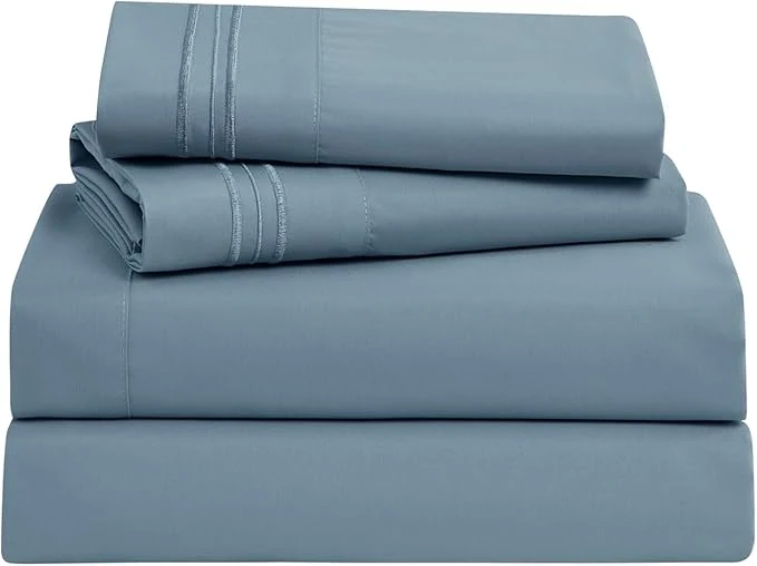 Original Design Clara Clark Bed Sheets Premier 1800 Series Bed Sheet Set Deep Pocket Wrinkle Fade Stain Resistant Luxury Soft Bedding Sheets amp Pillowcases Split King Stone Blue Durable