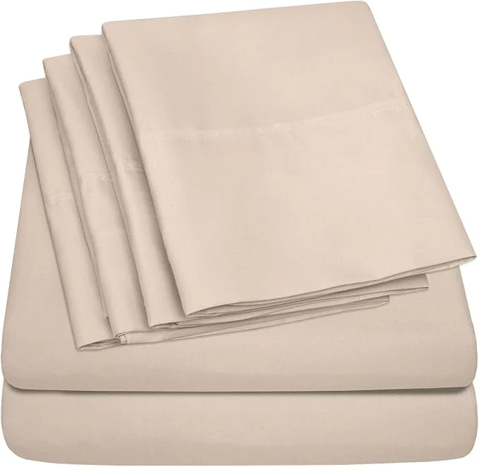 Smart Full Size Bed Sheets – 6 Piece 1500 Supreme Collection Fine Brushed Microfiber Deep Pocket Full Sheet Set Bedding – 2 Extra Pillow Cases Great Value Full Beige High-Quality