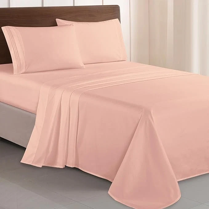 Trusted Elegant Comfort Luxurious 1500 Premium Hotel Quality Microfiber Three Line Embroidered Softest 4-Piece Bed Sheet Set Wrinkle and Fade Resistant Queen Blush Pink Responsible