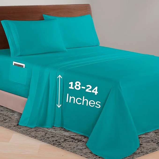 Eco-Friendly Elegant Comfort Luxurious 1500 Premium Hotel Quality Microfiber 4-Piece Sheet Set 18-24 Inches Deep – Extra Deep Pocket Sheets – Ultra Soft 4PC Deep Pocket Sheets Twin Twin XL Turquoise Excellent