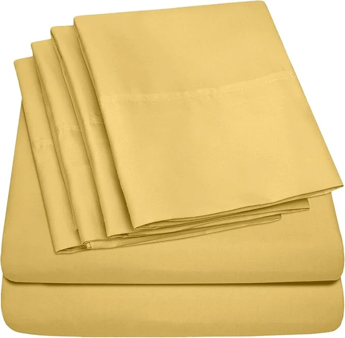 Clean Sweet Home Collection Quality Deep Pocket Bed Sheet Set – 2 Extra Pillow Cases Value Twin XL Yellow 4 Piece Pack of 12 48 Count Total Professional