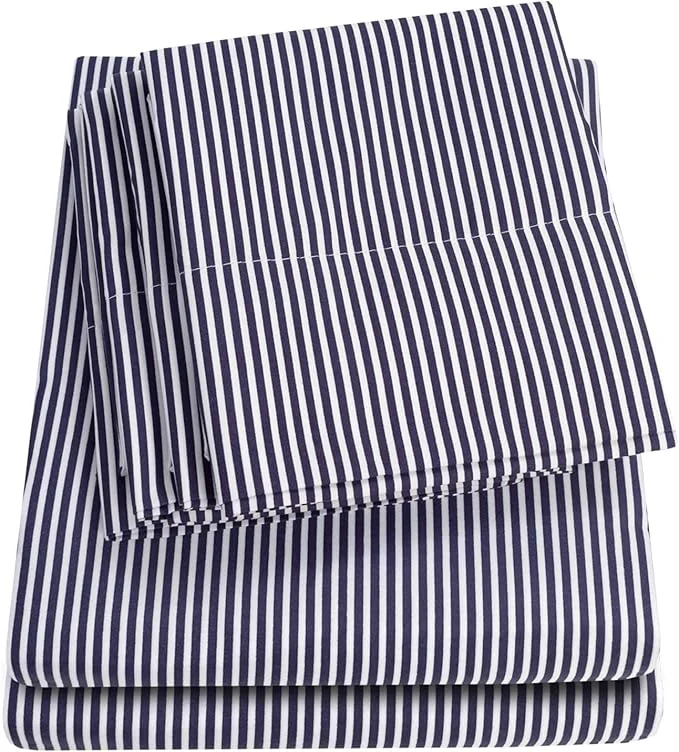 Original Design Queen Sheets Stripe Navy – 6 Piece 1500 Supreme Collection Fine Brushed Microfiber Deep Pocket Queen Sheet Set Bedding – 2 Extra Pillow Cases Great Value Queen Classic Stripe Navy Exclusive