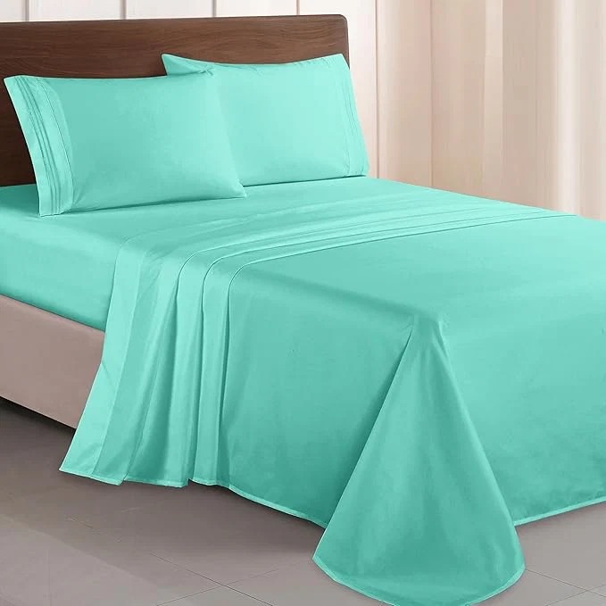 Crafted Elegant Comfort Luxurious 1500 Premium Hotel Quality Microfiber Three Line Embroidered Softest 4-Piece Bed Sheet Set Wrinkle and Fade Resistant King Paradise Teal Carefully Designed
