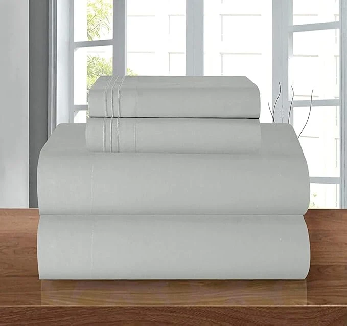High-End Elegant Comfort Luxury 1500 Premium Hotel Quality Microfiber 4-Piece Sheet Set – Wrinkle Resistant All Around Elastic Fitted Sheet Deep Pocket up to 16 quot Queen Silver Solid