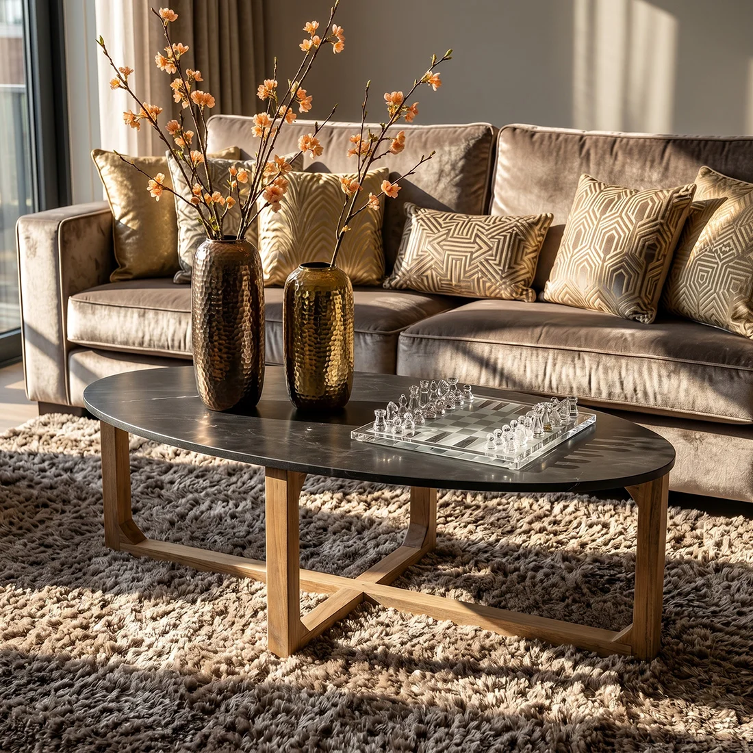 Recyclable Marmeren salontafel ovaal zwart High-End