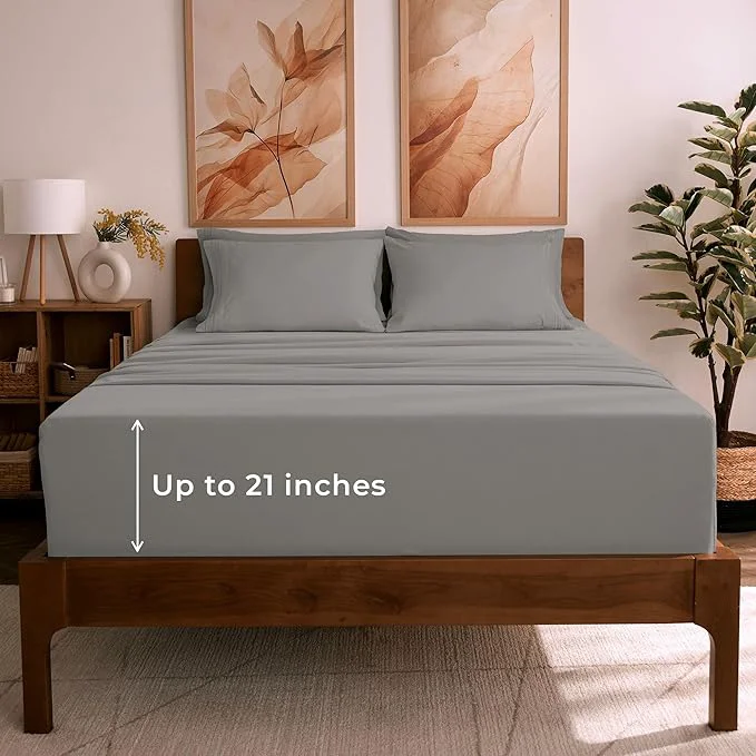 Reusable Mellanni Full Sheet Set – 6-Piece Iconic Collection Bedding Including 4 Pillowcases 21-Inch Extra Deep Pocket Easy Care Ultra Soft Cooling Sheets Brushed Microfiber – Taupe High-Grade