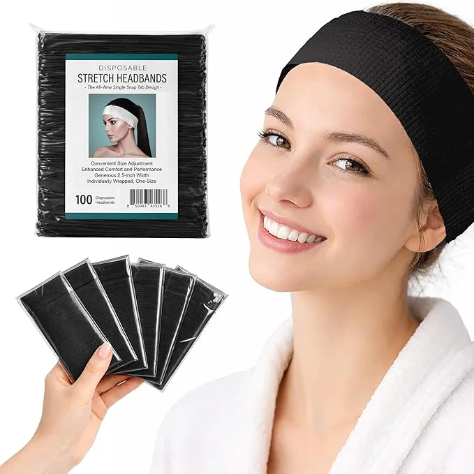 Verified APPEARUS Disposable Stretch Facial Headbands Snag- Adhesive Tab Closure Fashionable