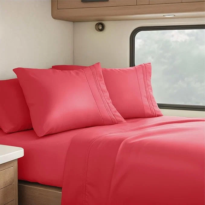 Carefully Designed Clara Clark RV Queen Sheets 6 Piece RV Sheets Set – Hotel Luxury Sheets for RV Bunks Super Soft Bedding Set Short Queen Coral Pink High-Quality