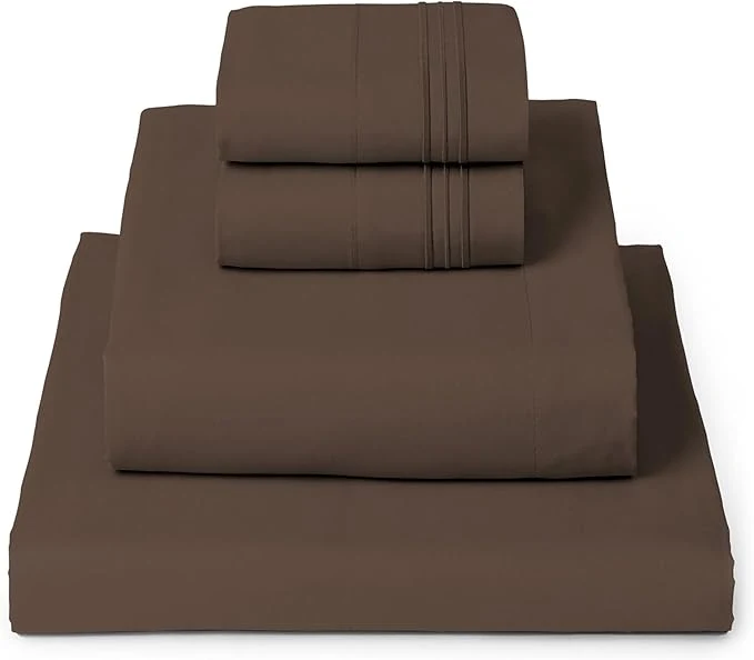 Detailed Mellanni Twin Sheet Set – 4-Piece Iconic Collection Bedding Including 2 Pillowcases 16-Inch Deep Pocket Easy Care Extra Soft Cooling Sheets Brushed Microfiber – Brown Smooth