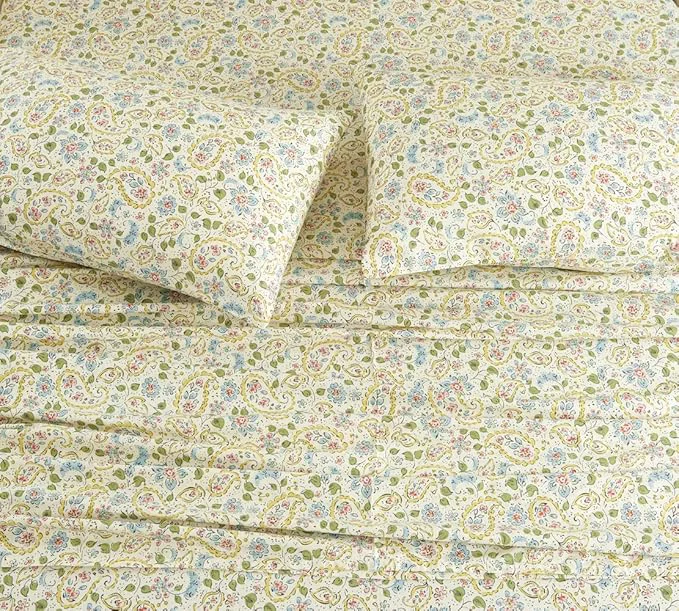 Eco-Friendly DAUAOTO Cotton Sheets Set California King Printed Bedding Sets Farmhouse Paisley Pattern Bedlinen for Cal King Bed Up to 14 quot Deep Mattress Yellow High-Performance