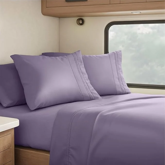 Lightweight Clara Clark RV Short Queen Sheets – Hotel Luxury 6 Piece Bed Sheets for Short Queen Size Bed – Soft Bedding Sheets amp Pillowcases Fits Low Mattress up to 10 inch deep. Short Queen Grayish Purple Practical