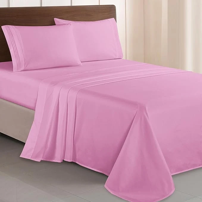 Responsible Elegant Comfort Luxurious 1500 Premium Hotel Quality Microfiber Three Line Embroidered Softest 4-Piece Bed Sheet Set Wrinkle and Fade Resistant Twin Twin XL Light Pink Comfortable