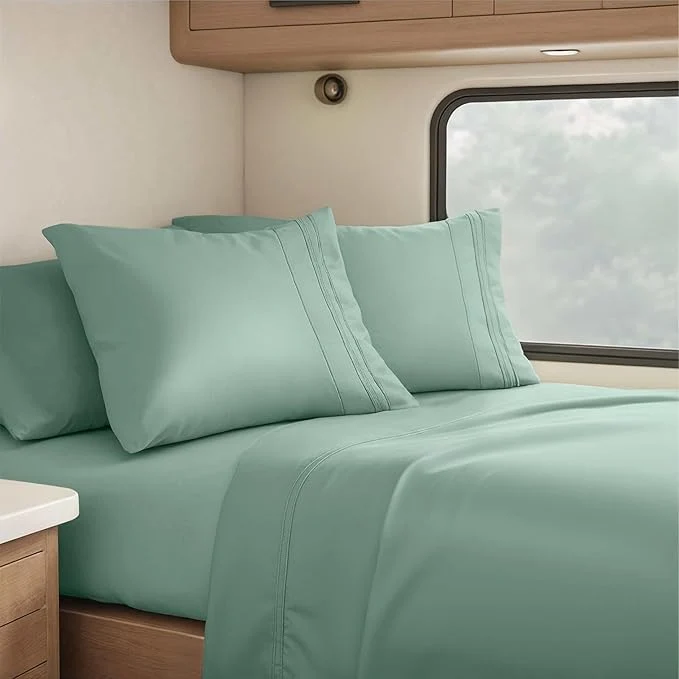 High-End Clara Clark RV Short Queen Sheets – Hotel Luxury 6 Piece Bed Sheets for Short Queen Size Bed – Soft Bedding Sheets amp Pillowcases Fits Low Mattress up to 10 inch deep. Short Queen New Sage Green Minimalist
