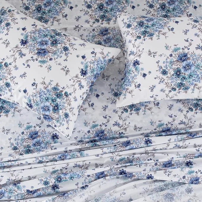 Functional DAUAOTO Twin XL Cotton Sheets Set Printed Bedding Sets Up to 14 quot Deep Mattress Floral Pattern Bedlinen for Twin Extra Long Bed French Blue Genuine