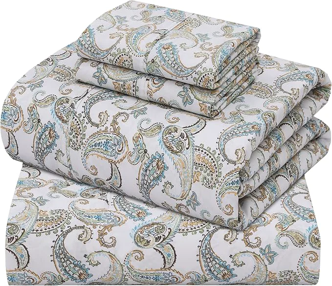 Pure ZOYER Cotton Sheets – King Size Percale Bedding Cooling amp Breathable Durable with a Crisp Soft amp Comfortable Feel 16 quot Deep Pocket 4-Piece Set Paisley Ornamental Long-Lasting