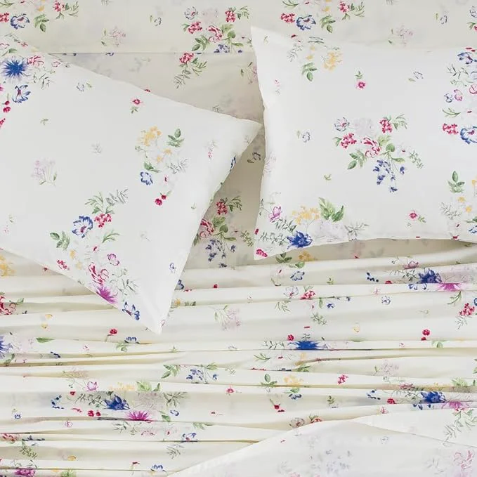 Practical DAUAOTO California King Cotton Sheets Set Printed Bedding Sets Farmhouse Pattern Bedlinen for Cal King Mattress Up to 14 quot Deep Bloom Floral Sustainable