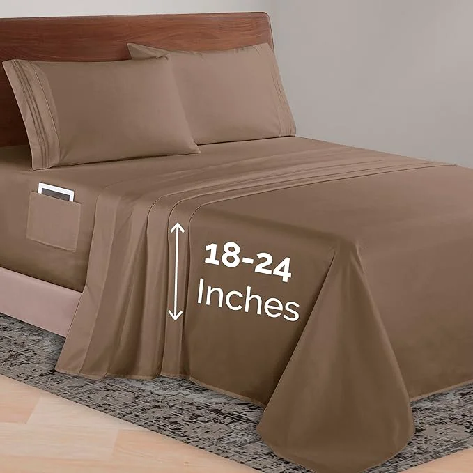Reliable Elegant Comfort Luxurious 1500 Premium Hotel Quality Microfiber 4-Piece Sheet Set 18-24 Inches Deep – Extra Deep Pocket Sheets – Ultra Soft 4PC Deep Pocket Sheets Twin Twin XL Taupe Modern
