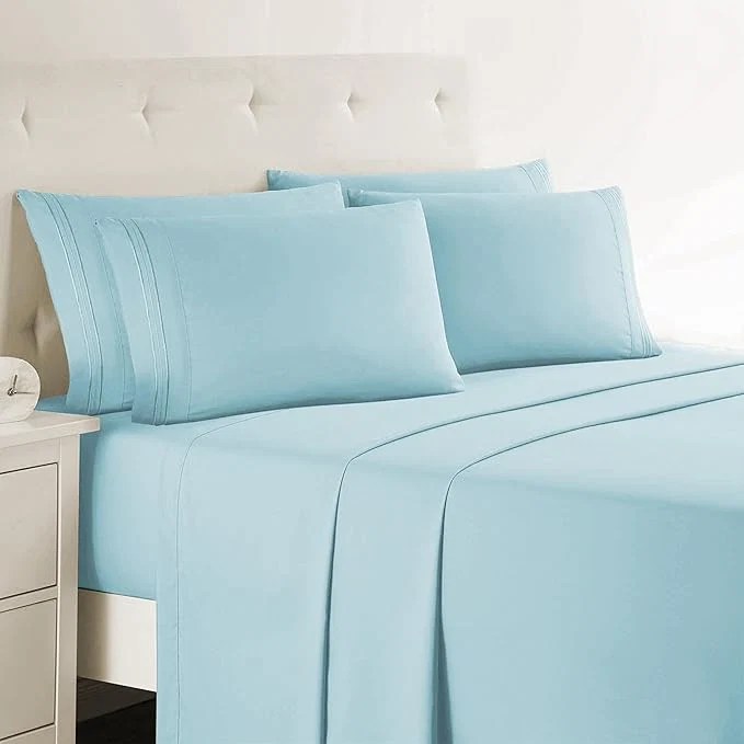 Pure Clara Clark Cal King Sheets 6 Piece Set – Hotel Luxury Sheets for Cal King Size Bed Super Soft Bedding Set Cal King Size Aqua Light Blue Original