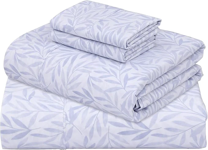 Secure ZOYER Cotton Sheets – Queen Size Percale Bedding Cooling amp Breathable Durable with a Crisp Soft amp Comfortable Feel 16 quot Deep Pocket 4-Piece Set Blue Autumn Functional