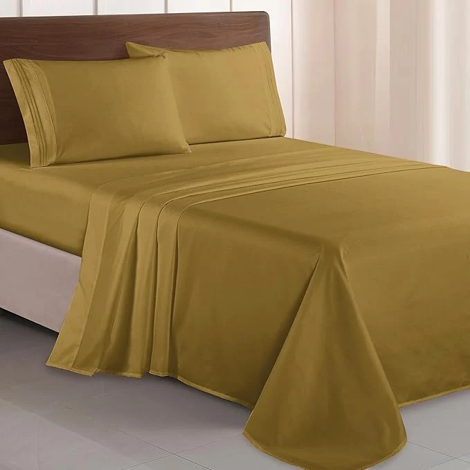 Dependable Elegant Comfort Luxurious 1500 Premium Hotel Quality Microfiber Three Line Embroidered Softest 4-Piece Bed Sheet Set Wrinkle and Fade Resistant Twin Twin XL Bronze Environmentally Friendly