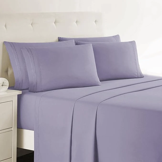 Functional Clara Clark Cal King Sheets 6 Piece Set – Hotel Luxury Sheets for Cal King Size Bed Super Soft Bedding Set Cal King Size Lavender Refined
