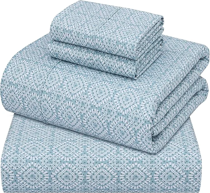 Sophisticated ZOYER Cotton Sheets – King Size Percale Bedding Cooling amp Breathable Durable with a Crisp Soft amp Comfortable Feel 16 quot Deep Pocket 4-Piece Set Teal Geo World-Class