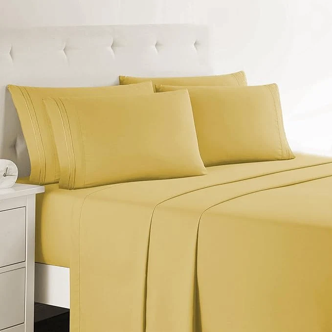Optimized Clara Clark Cal King Sheets 6 Piece Set – Hotel Luxury Sheets for Cal King Size Bed Super Soft Bedding Set Cal King Size Yellow Flexible