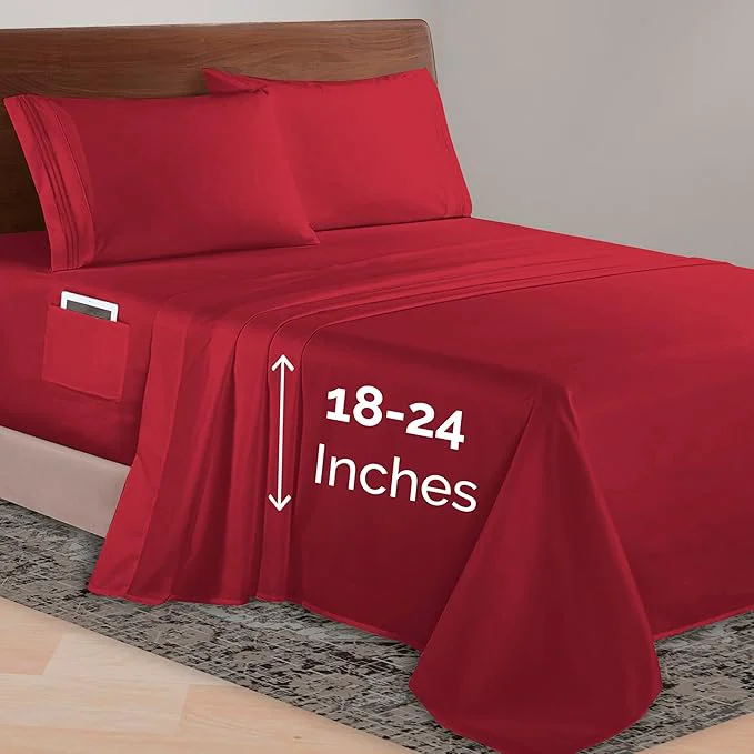 Original Design Elegant Comfort Luxurious 1500 Premium Hotel Quality Microfiber 4-Piece Sheet Set 18-24 Inches Deep – Extra Deep Pocket Sheets – Ultra Soft 4PC Deep Pocket Sheets King Burgundy Efficient