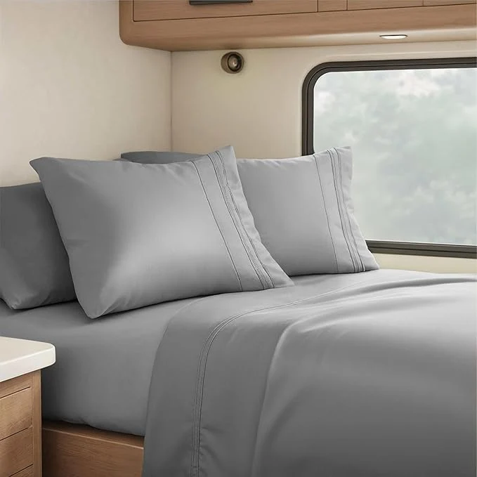 Artisan Clara Clark RV Short Queen Sheets – Hotel Luxury 6 Piece Bed Sheets for Short Queen Size Bed – Soft Bedding Sheets amp Pillowcases Fits Low Mattress up to 10 inch deep. Short Queen Medium Grey Genuine