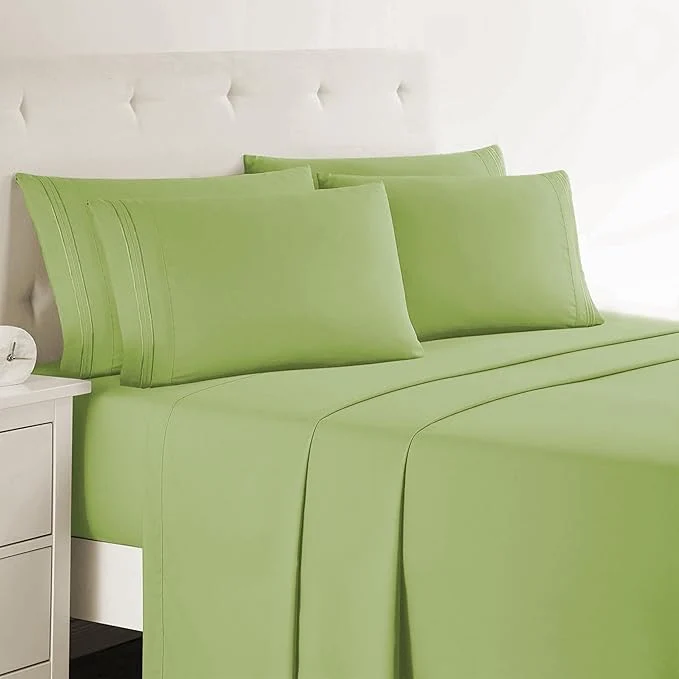 Eco-Friendly Clara Clark Full Sheets 6 Piece Set – Hotel Luxury Bed Sheets Super Soft Bedding Set Full Size Garden Green Official