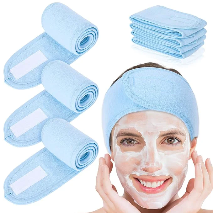 Practical Whaline Spa Facial Headband Head Wrap Terry Cloth Headband 4 Counts Stretch Refined
