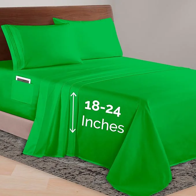 Classic Elegant Comfort Luxurious 1500 Premium Hotel Quality Microfiber 4-Piece Sheet Set 18-24 Inches Deep – Extra Deep Pocket Sheets – Ultra Soft 4PC Deep Pocket Sheets Queen Emerald Green Smart