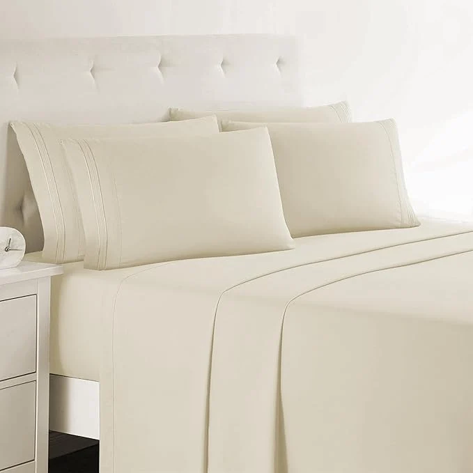 Smart Clara Clark King Sheets 6 Piece Set – Hotel Luxury Sheets for King Size Bed Super Soft Bedding Set King Size Beige Cream Durable