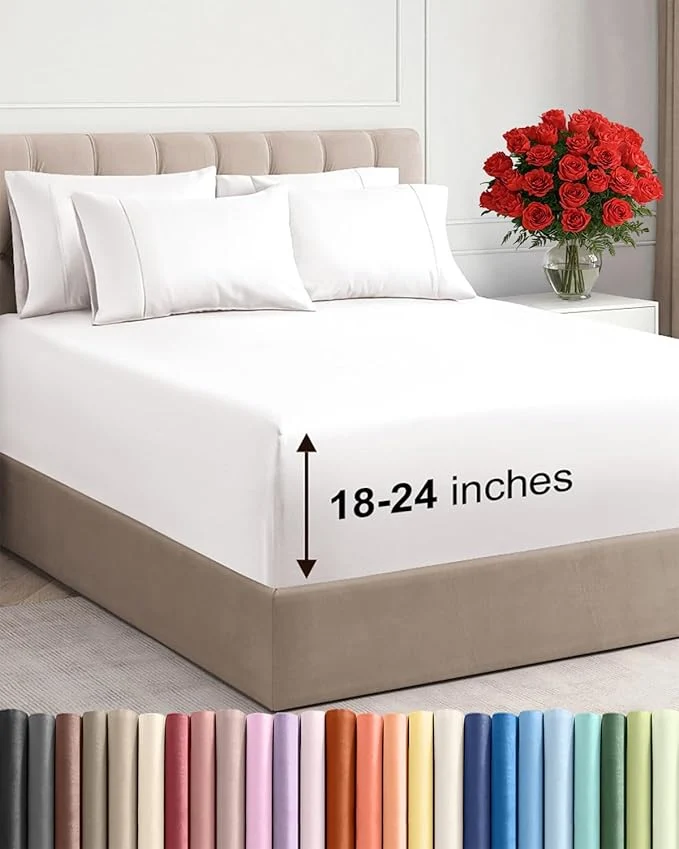 Functional Extra Deep Full Sheet Set – 6 Piece Breathable and Cooling Sheets – Hotel Luxury Bedding for Women Men Kids amp Teens – Easy amp Secure Fit – Soft and Wrinkle – Extra Deep Pockets – Antique White Innovative