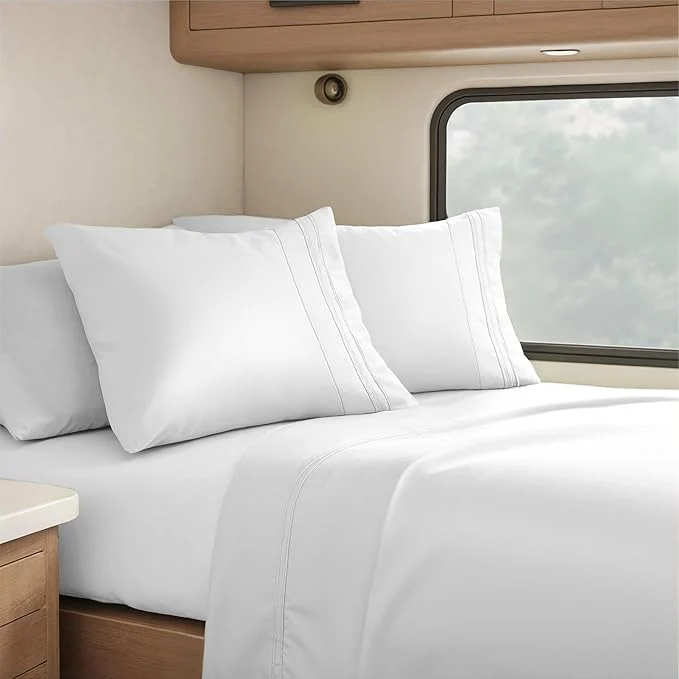 Healthy Clara Clark RV Queen Sheets 6 Piece RV Sheets Set – Hotel Luxury Sheets for RV Bunks Super Soft Bedding Set Short Queen White First-Class