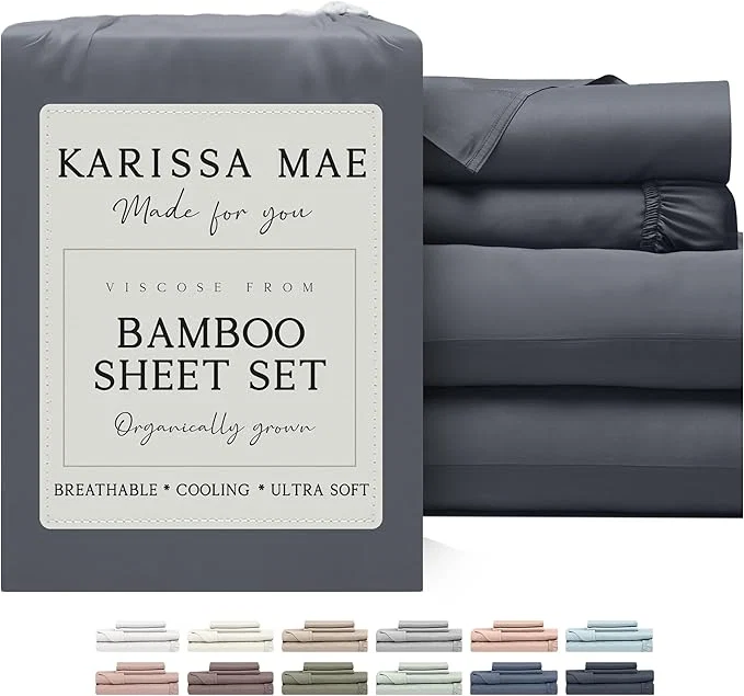 Traditional KARISSA MAE Cooling Bamboo Viscose King Size Sheet Set FSC 18 Deep Pocket Silky Soft amp Hypoallergenic with Organizer Band amp Elastic Corner Straps Charcoal Grey Genuine