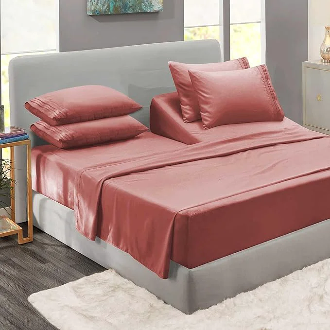 Selected Clara Clark Flex Top King Sheets – Hotel Luxury 6 Piece Bed Sheets for Top Split King Bed – Soft Bedding Sheets amp Pillowcases Head Split King Size. Pink Clay Natural