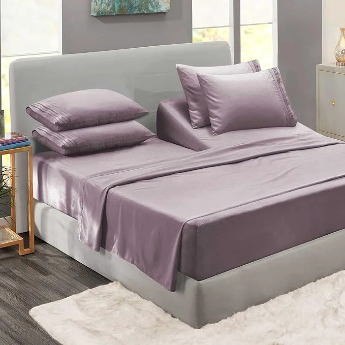 Authentic Clara Clark Flex Top King Sheets – Hotel Luxury 6 Piece Bed Sheets for Top Split King Bed – Soft Bedding Sheets amp Pillowcases Head Split King Size. Dusty Purple Verified