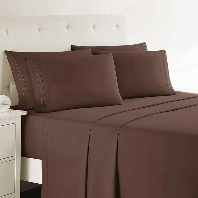 Functional Clara Clark Cal King Sheets 6 Piece Set – Hotel Luxury Sheets for Cal King Size Bed Super Soft Bedding Set Cal King Size Chocolate Brown Efficient