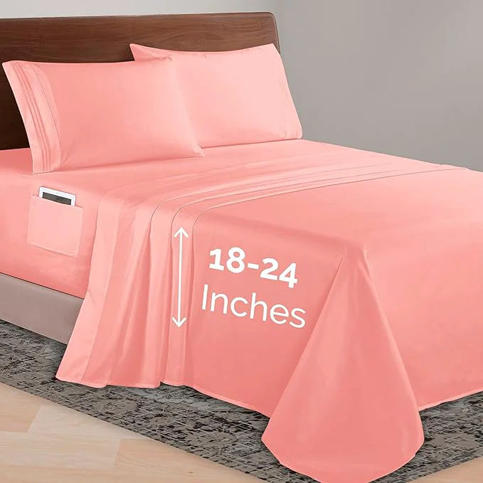 High-End Elegant Comfort Luxurious 1500 Premium Hotel Quality Microfiber 4-Piece Sheet Set 18-24 Inches Deep – Extra Deep Pocket Sheets – Ultra Soft 4PC Deep Pocket Sheets Queen Dusty Rose High-Quality