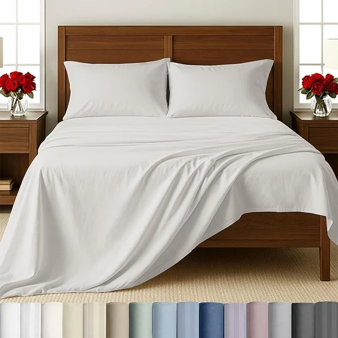 Elegant California Design Den Cotton Sheets Queen Size Set – 500 Thread Count Sateen Deep Pocket Sheets amp Pillowcases Soft Luxury – True Ivory Efficient