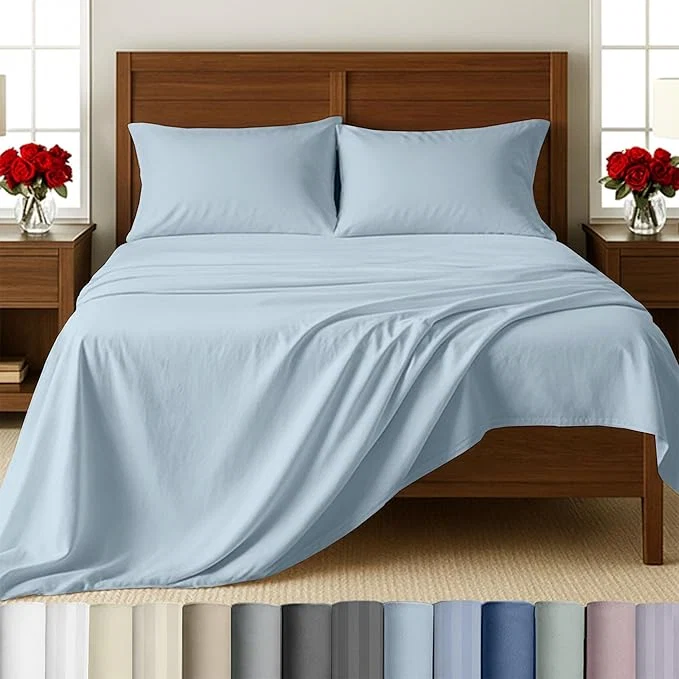 Carefully Designed CALIFORNIA DESIGN DEN Full Cotton Sateen Sheet Set – 500 Thread Count Light Blue Sheets Pure Cotton 4 Piece Luxury Bedding wrinkleless Comfortable Sheets Deep Pocket Fits Mattress 16 Inches Next-Generation
